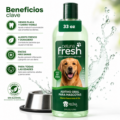 Peluna Fresh — Aditivo oral en agua para perros (botella 1 L, rinde ~60 días).